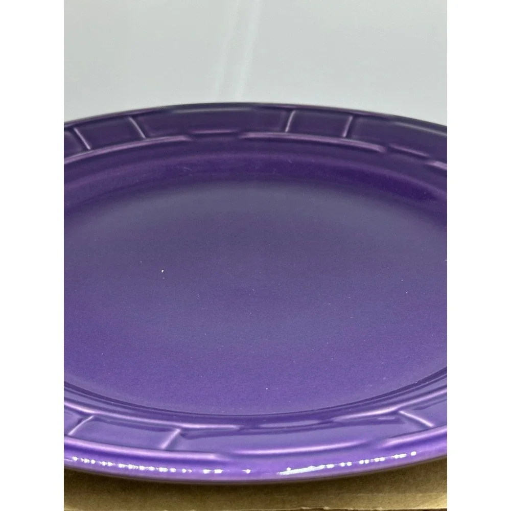 Longaberger Dinner Plates Eggplant Purple Pottery Set of 4 Woven Border 31189